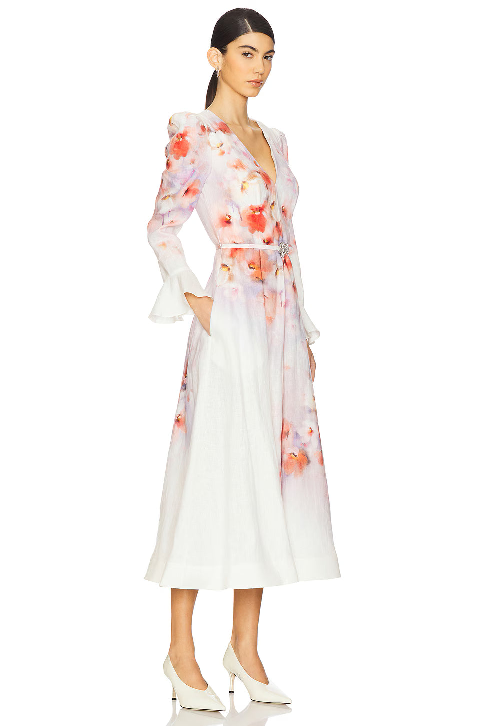 Crush Frill Sleeved Midi Dress by Zimmermann