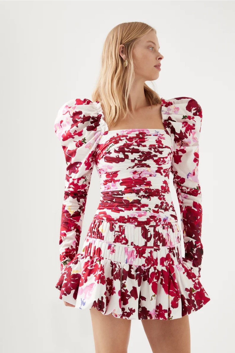 Marlene Roses Ruched Top & La Vie Bubble Mini Skirt Set By Aje