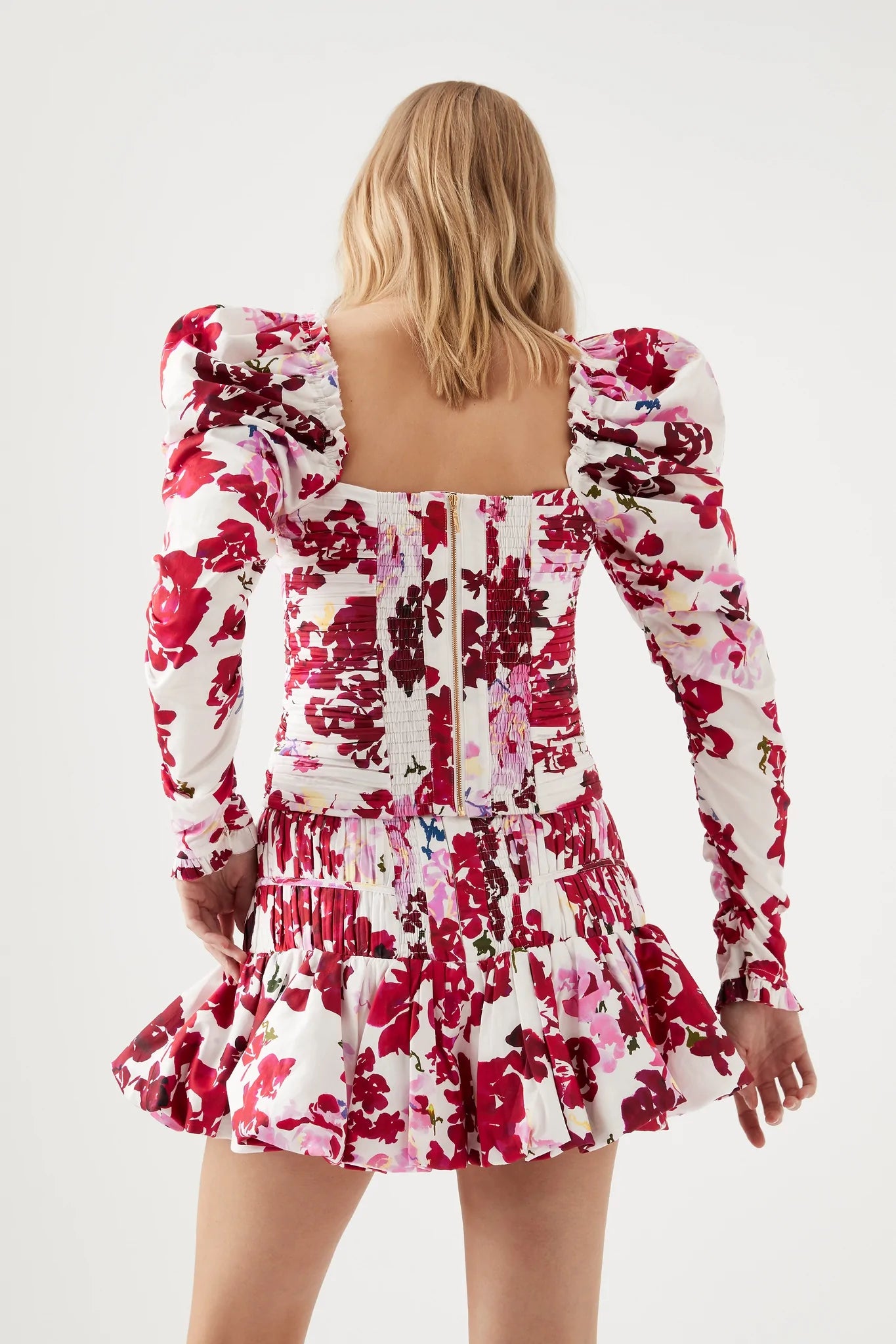 Marlene Roses Ruched Top & La Vie Bubble Mini Skirt Set By Aje