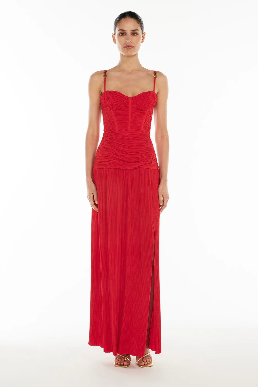 Double Time Plea Dress in Red by Manning Cartell