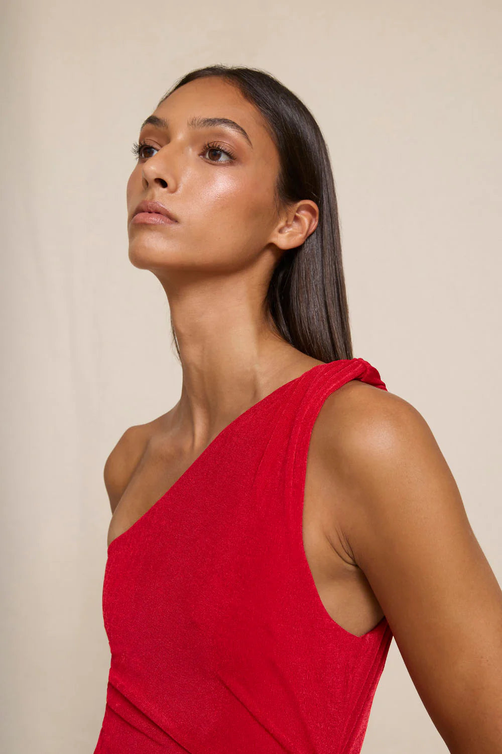 Carmine One Shoulder Dress by By Johnny