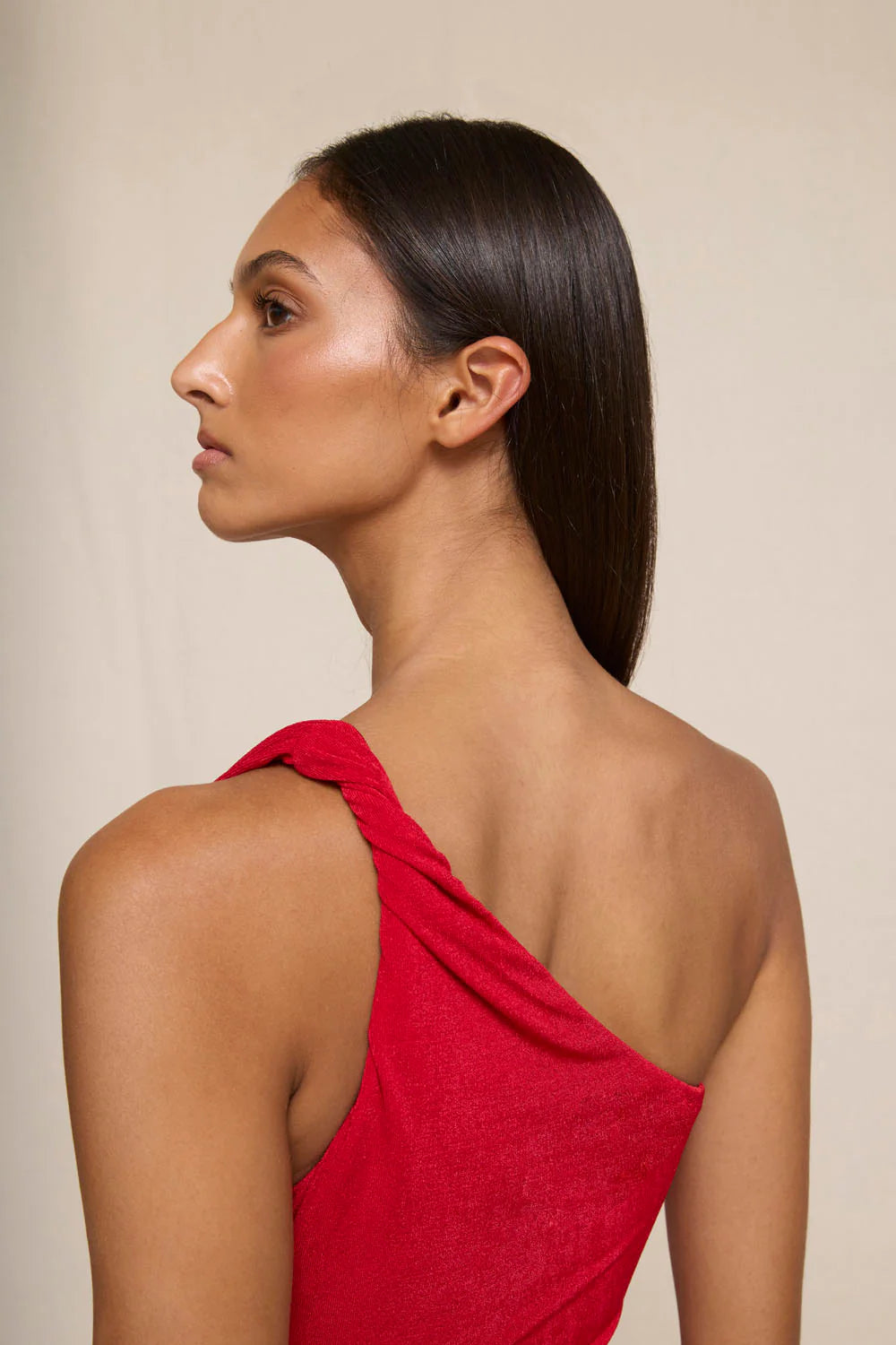 Carmine One Shoulder Dress by By Johnny