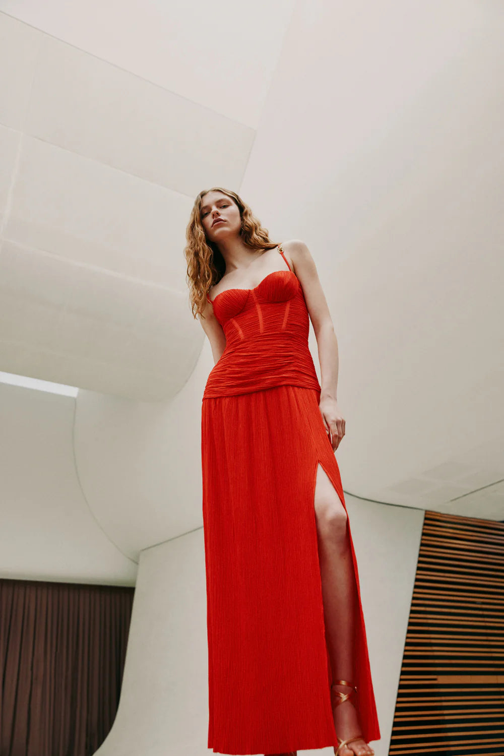 Double Time Plea Dress in Red by Manning Cartell