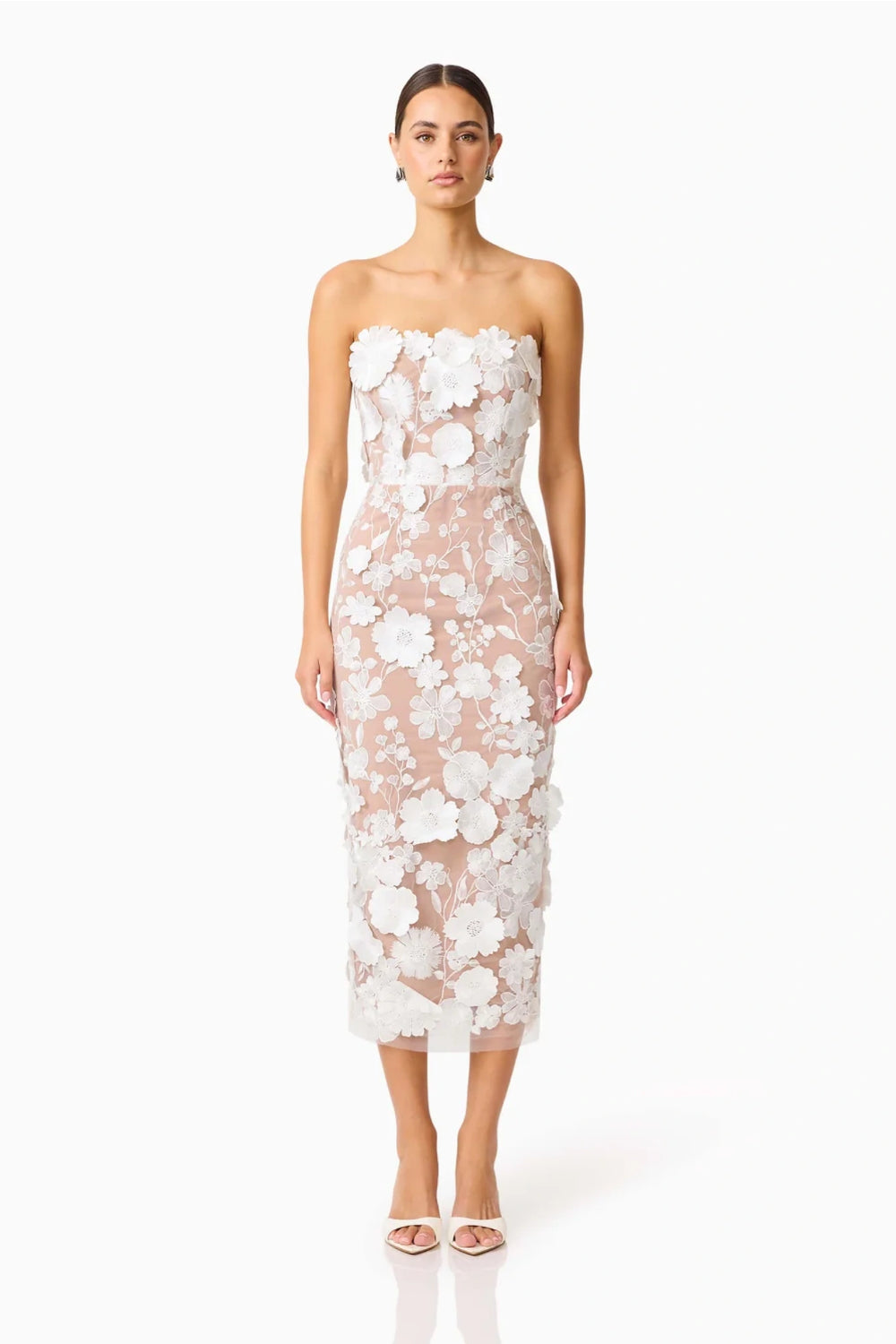 Helena Strapless Midi Dress In White by Elliatt