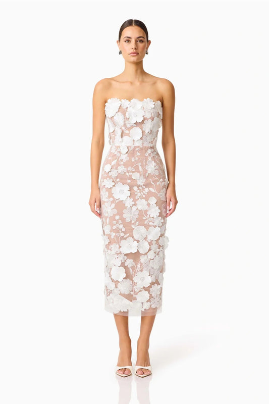 Helena Strapless Midi Dress In White by Elliatt