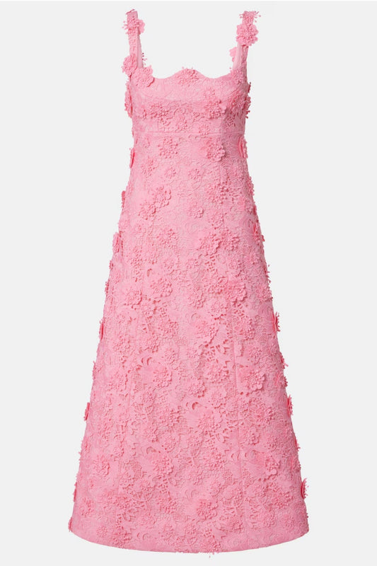Odette floral lace midi dress Bubblegum by Leo Lin
