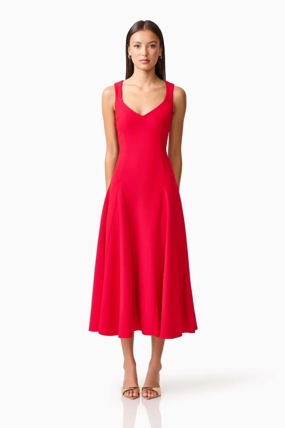 Lila A-Line Midi Dress in Red by Elliatt