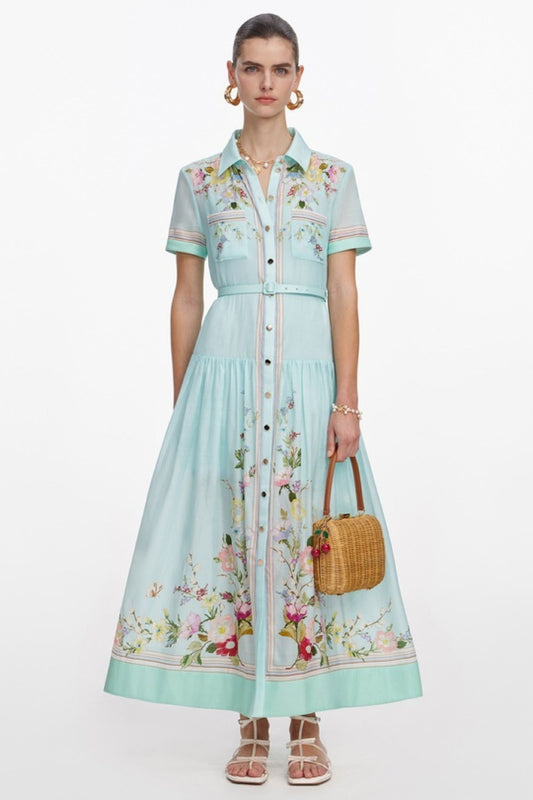 Mint Floral Organza Midi Dress by Self Portrait