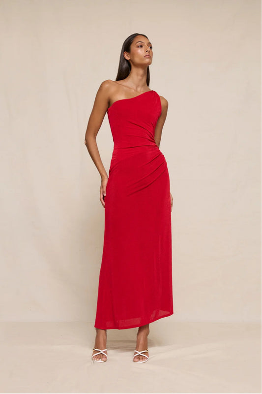 Carmine One Shoulder Dress by By Johnny