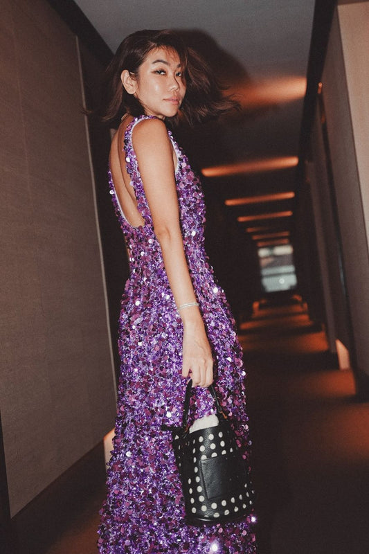 Adeline Sequin Low Back Gown – Lavender