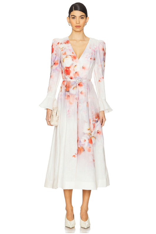 Crush Frill Sleeved Midi Dress by Zimmermann