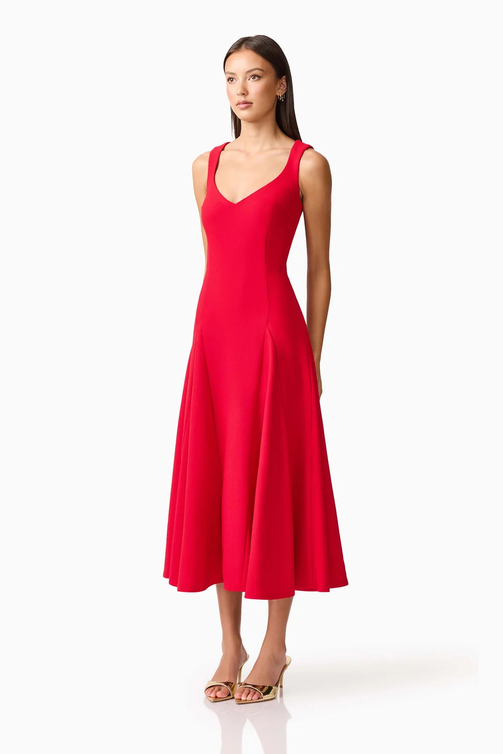 Lila A-Line Midi Dress in Red by Elliatt