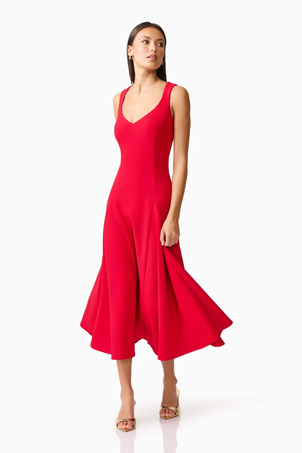 Lila A-Line Midi Dress in Red by Elliatt