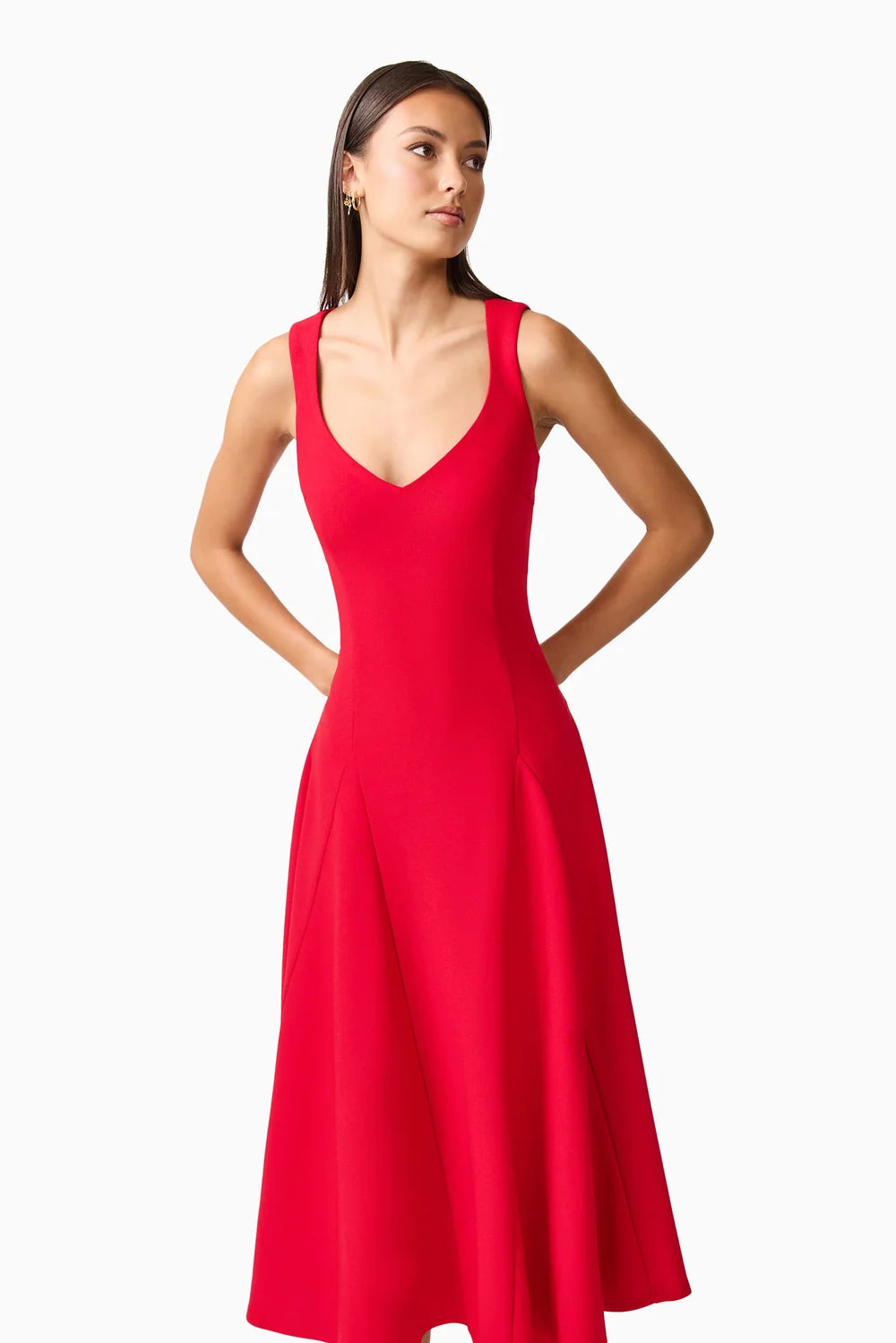 Lila A-Line Midi Dress in Red by Elliatt