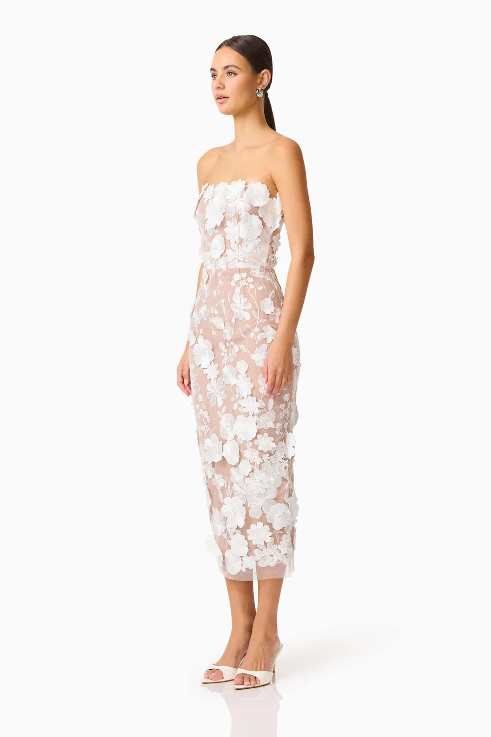 Helena Strapless Midi Dress In White by Elliatt