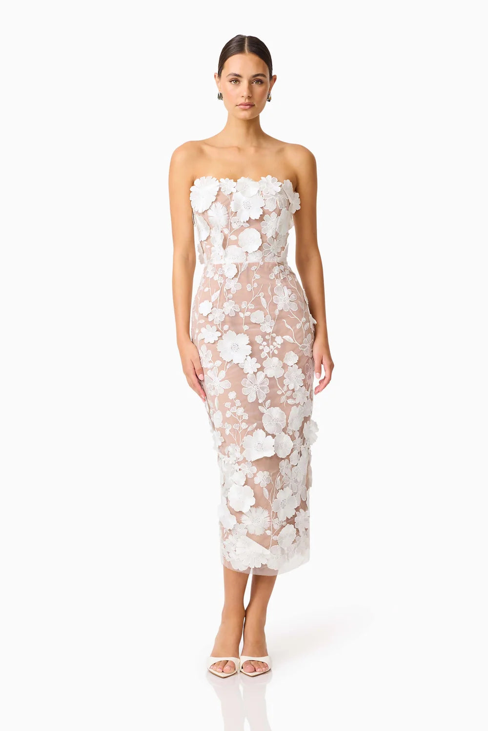 Helena Strapless Midi Dress In White by Elliatt