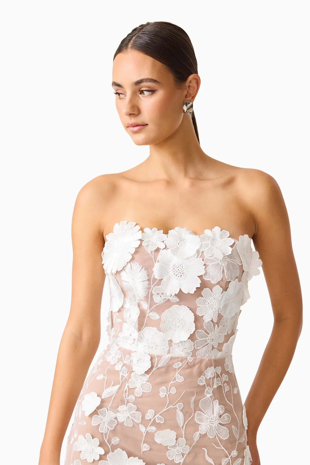 Helena Strapless Midi Dress In White by Elliatt