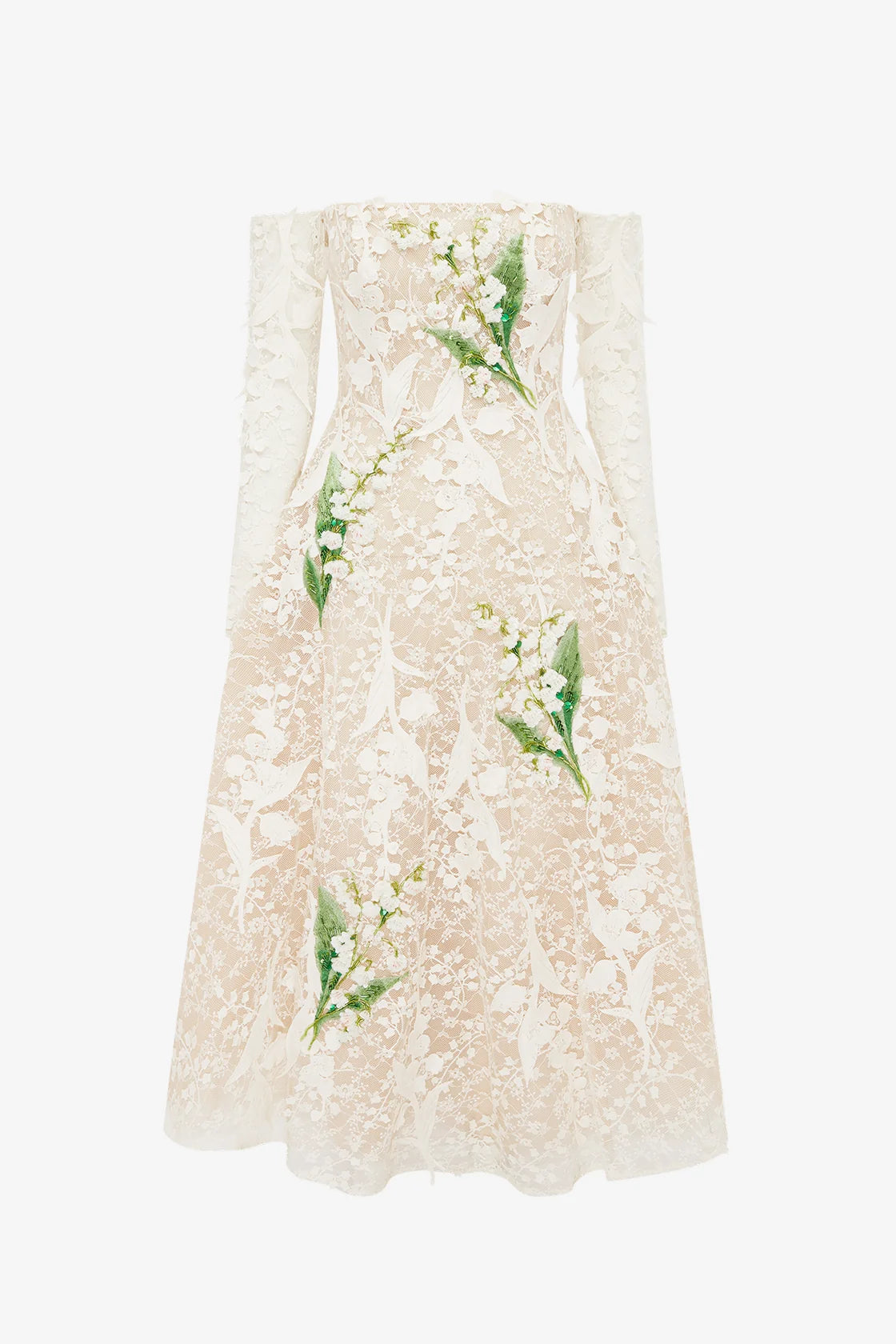 Off-Shoulder Embellished Lace Bustier Midi Dress by Leo Lin size 8
