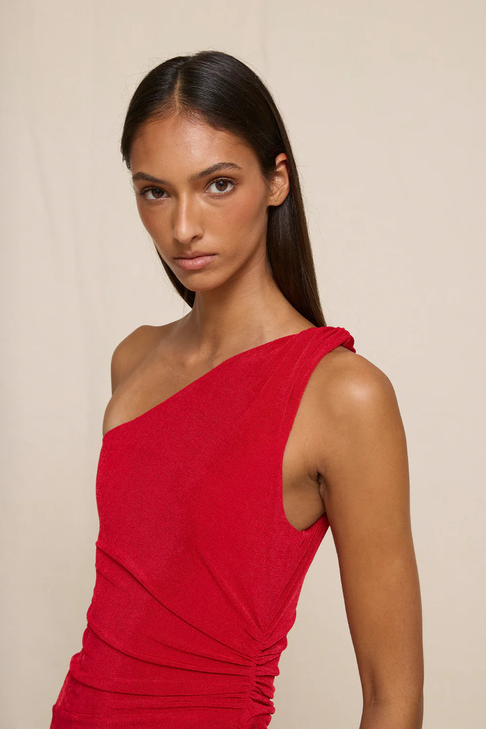 Carmine One Shoulder Dress by By Johnny