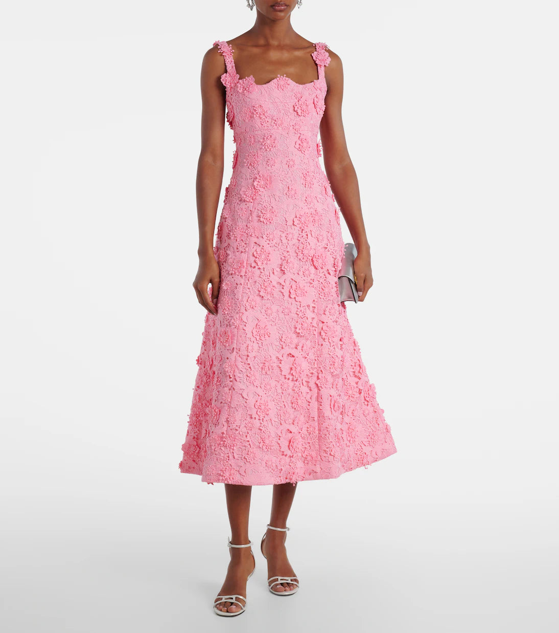Odette floral lace midi dress Bubblegum by Leo Lin
