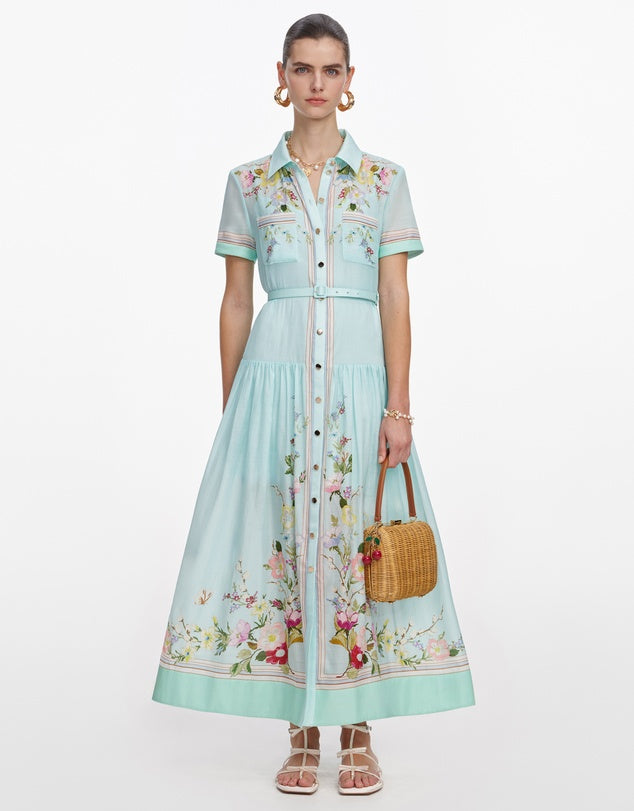 Mint Floral Organza Midi Dress by Self Portrait