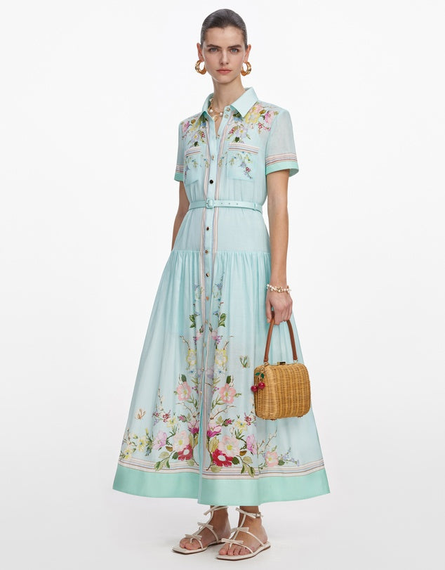 Mint Floral Organza Midi Dress by Self Portrait