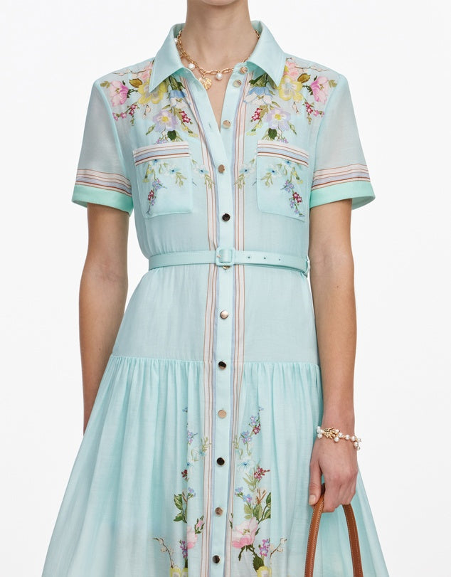 Mint Floral Organza Midi Dress by Self Portrait
